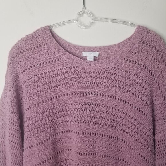 J Jill Small Mauve Open Knit Crochet Sweater Top Coastal Textured Boho Granny - Picture 2 of 12